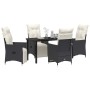 Conjunto de Comedor de Jardín con cojín 5 pcs Negro Poliratán
