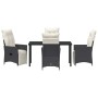 Conjunto de Comedor de Jardín con cojín 5 pcs Negro Poliratán