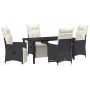 Conjunto de Comedor de Jardín con cojín 5 pcs Negro Poliratán