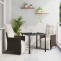 Conjunto de Comedor de Jardín con cojín 3 pcs Marrón Poliratán