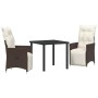 Conjunto de Comedor de Jardín con cojín 3 pcs Marrón Poliratán