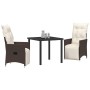 Conjunto de Comedor de Jardín con cojín 3 pcs Marrón Poliratán