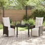 Conjunto de Comedor de Jardín con cojín 3 pcs Marrón Poliratán