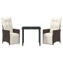 Conjunto de Comedor de Jardín con cojín 3 pcs Marrón Poliratán