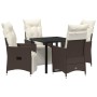 Conjunto de Comedor de Jardín con cojín 5 pcs Marrón Poliratán