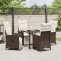 Conjunto de Comedor de Jardín con cojín 5 pcs Marrón Poliratán