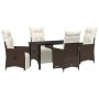 Conjunto de Comedor de Jardín con cojín 5 pcs Marrón Poliratán