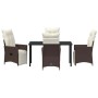 Conjunto de Comedor de Jardín con cojín 5 pcs Marrón Poliratán