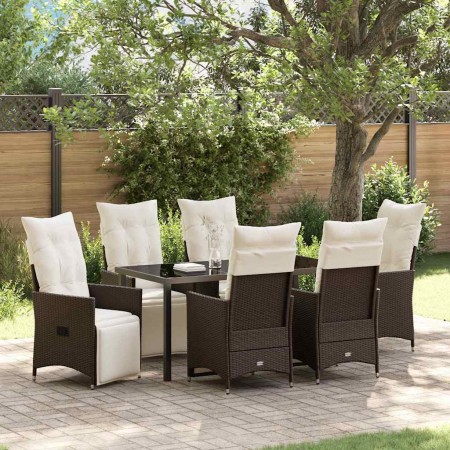 Conjunto de Comedor de Jardín con cojín 7 pcs Marrón Poliratán