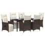 Conjunto de Comedor de Jardín con cojín 7 pcs Marrón Poliratán