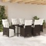 Conjunto de Comedor de Jardín con cojín 7 pcs Marrón Poliratán