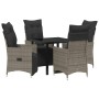 Conjunto de Comedor de Jardín con cojín 5 pcs Gris Poliratán