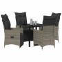 Conjunto de Comedor de Jardín con cojín 5 pcs Gris Poliratán