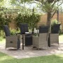 Conjunto de Comedor de Jardín con cojín 5 pcs Gris Poliratán