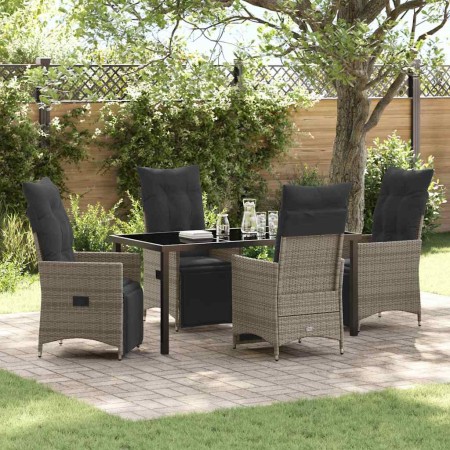 Conjunto de Comedor de Jardín con cojín 5 pcs Gris Poliratán