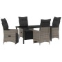 Conjunto de Comedor de Jardín con cojín 5 pcs Gris Poliratán