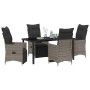 Conjunto de Comedor de Jardín con cojín 5 pcs Gris Poliratán