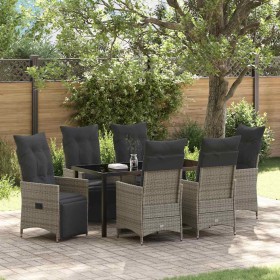 Conjunto de Comedor de Jardín con cojín 7 pcs Gris Poliratán