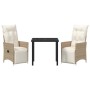 Conjunto de Comedor de Jardín con cojín 3 pcs Beige Poliratán