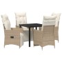 Conjunto de Comedor de Jardín con cojín 5 pcs Beige Poliratán