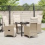 Conjunto de Comedor de Jardín con cojín 5 pcs Beige Poliratán
