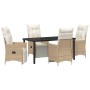 Conjunto de Comedor de Jardín con cojín 5 pcs Beige Poliratán