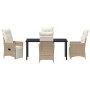 Conjunto de Comedor de Jardín con cojín 5 pcs Beige Poliratán