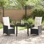 Conjunto de Comedor de Jardín con cojín 3 pcs Negro Poliratán