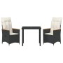 Conjunto de Comedor de Jardín con cojín 3 pcs Negro Poliratán