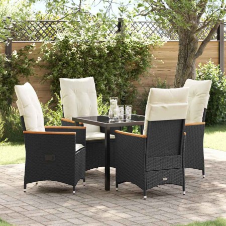 Conjunto de Comedor de Jardín con cojín 5 pcs Negro Poliratán