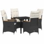 Conjunto de Comedor de Jardín con cojín 5 pcs Negro Poliratán