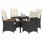 Conjunto de Comedor de Jardín con cojín 5 pcs Negro Poliratán
