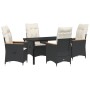 Conjunto de Comedor de Jardín con cojín 5 pcs Negro Poliratán