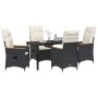 Conjunto de Comedor de Jardín con cojín 5 pcs Negro Poliratán