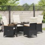 Conjunto de Comedor de Jardín con cojín 5 pcs Negro Poliratán