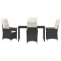 Conjunto de Comedor de Jardín con cojín 5 pcs Negro Poliratán