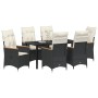 Conjunto de Comedor de Jardín con cojín 7 pcs Negro Poliratán