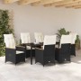 Conjunto de Comedor de Jardín con cojín 7 pcs Negro Poliratán