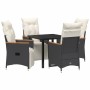 Conjunto de Comedor de Jardín con cojín 5 pcs Negro Poliratán