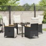 Conjunto de Comedor de Jardín con cojín 5 pcs Negro Poliratán