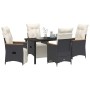 Conjunto de Comedor de Jardín con cojín 5 pcs Negro Poliratán