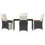 Conjunto de Comedor de Jardín con cojín 5 pcs Negro Poliratán