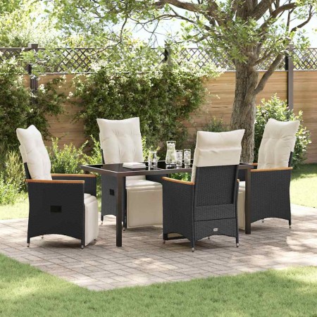Conjunto de Comedor de Jardín con cojín 5 pcs Negro Poliratán