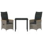 Conjunto de Comedor de Jardín con cojín 3 pcs Gris Poliratán