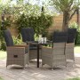 Conjunto de Comedor de Jardín con cojín 5 pcs Gris Poliratán