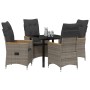 Conjunto de Comedor de Jardín con cojín 5 pcs Gris Poliratán