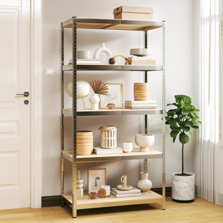 Estantería almacenaje 5 niveles contrachapada y acero plata by vidaXL, Industrial shelving - Ref: Foro24-152882, Price: 58,15...