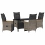 Conjunto de Comedor de Jardín con cojín 5 pcs Gris Poliratán