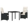 Conjunto de Comedor de Jardín con cojín 3 pcs Negro Poliratán