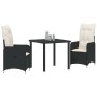 Conjunto de Comedor de Jardín con cojín 3 pcs Negro Poliratán